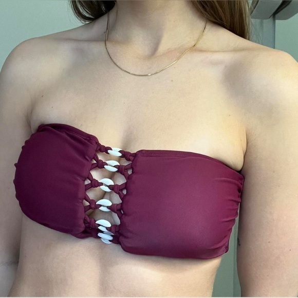 NEW Mauve Burgundy strapless Bandeau Bikini Top size small - Picture 1 of 7